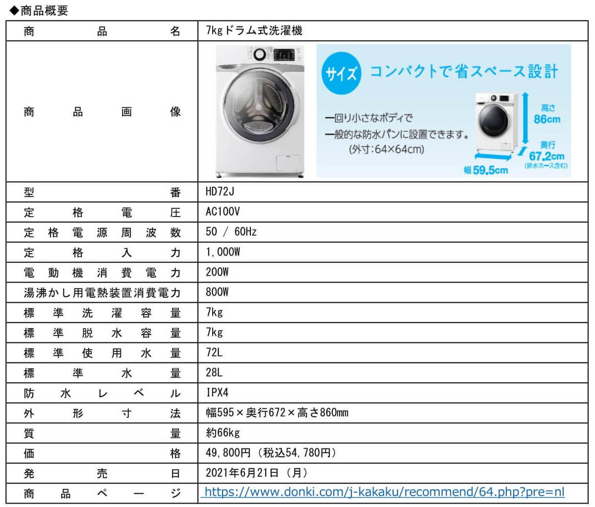 乾燥機能を撤廃！【ドンキホーテ】情熱価格49800円「7kgドラム式洗濯機