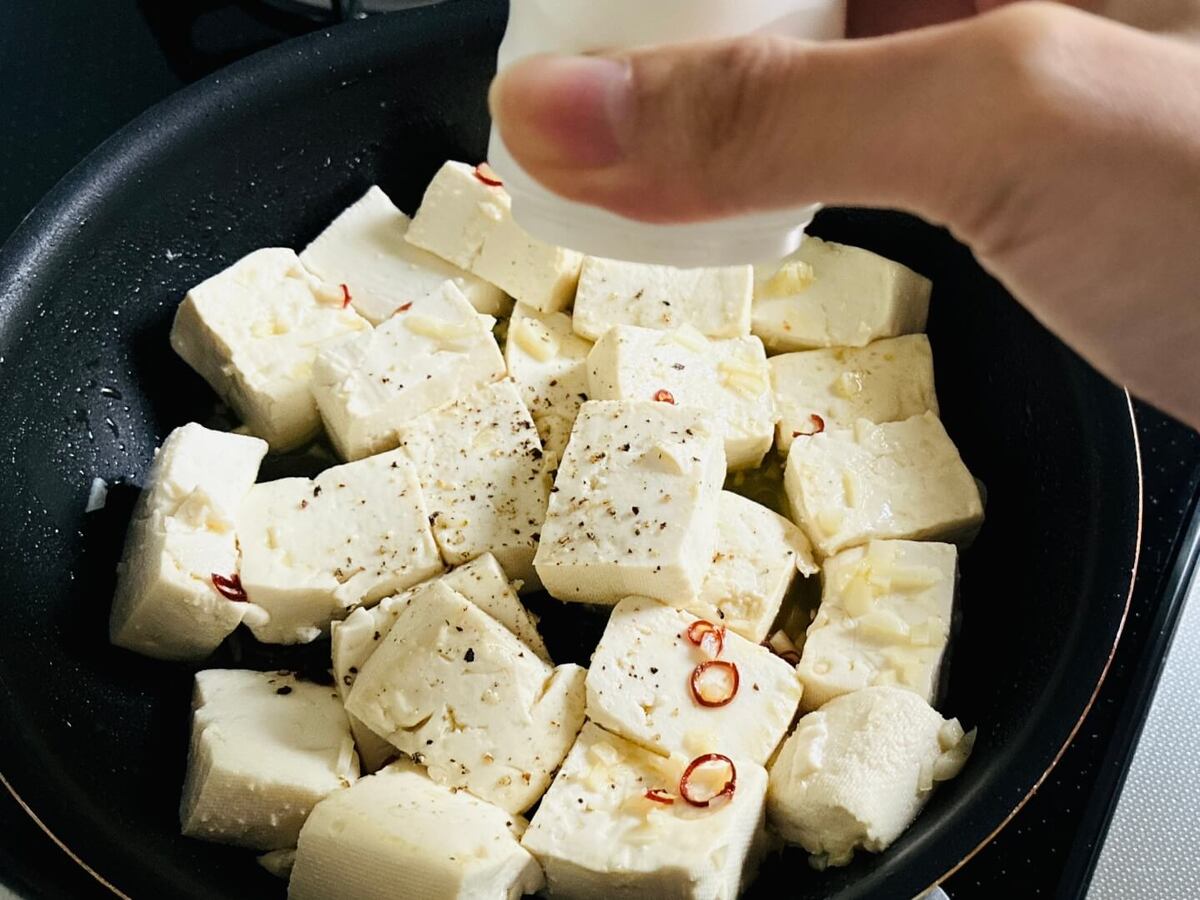 木綿豆腐のペペロンチーノ
