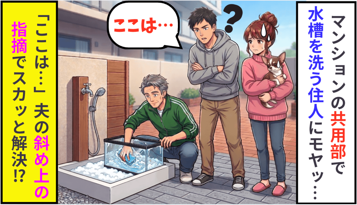マンション共用部で水槽を洗う住人に夫が”ズレた指摘”をした結果