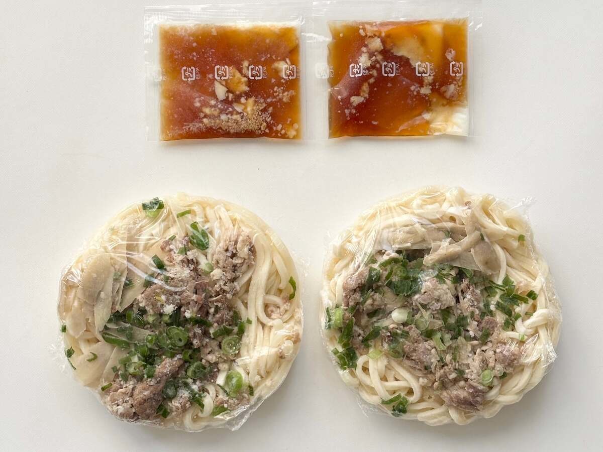 ロピアおすすめ「道場六三郎お墨付き 心のだし 肉うどん」