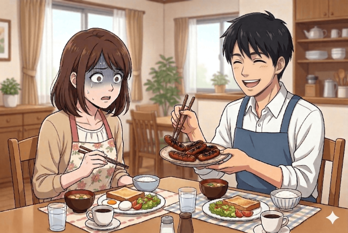 夫が焼いてくれたウインナーに違和感……