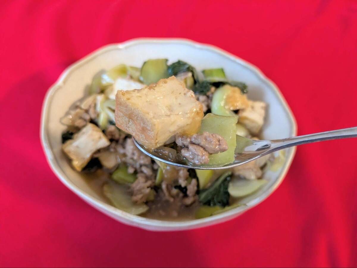 チンゲン菜そぼろ炒め