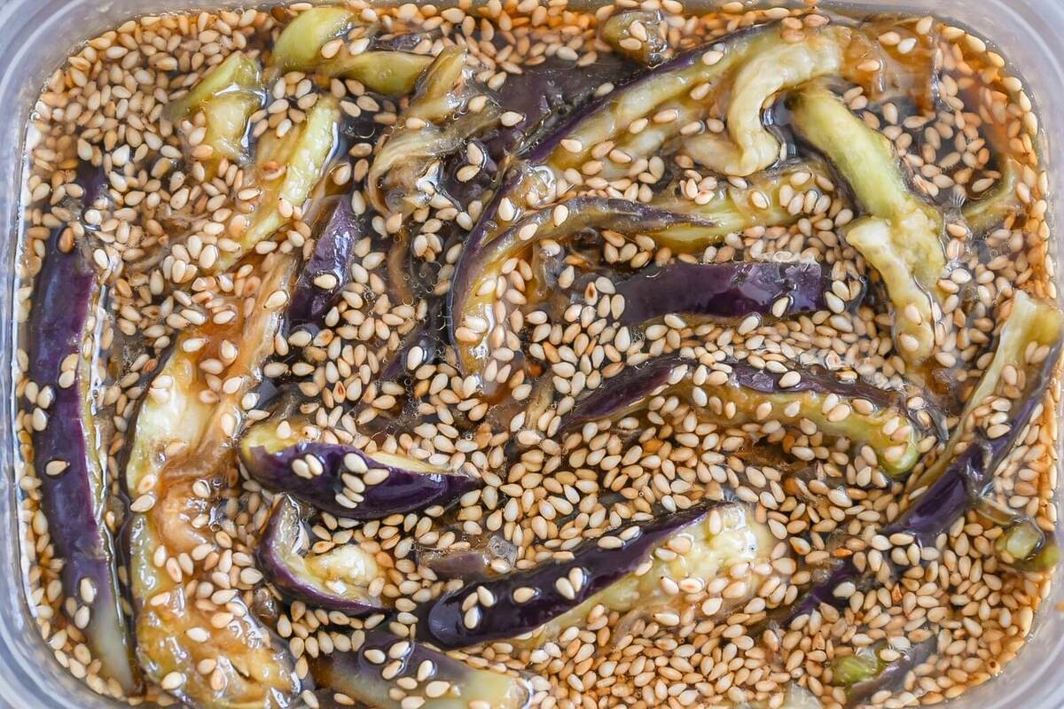 「レンジ蒸しなすのポン酢漬け」