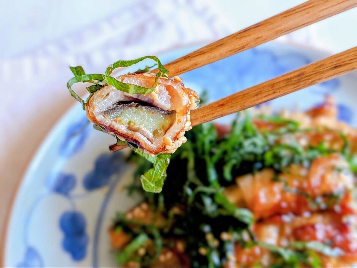 韓国風とろなすの辛旨肉巻き