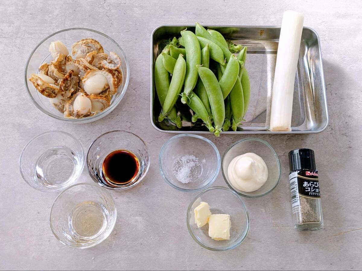 スナップエンドウとホタテのバター炒め