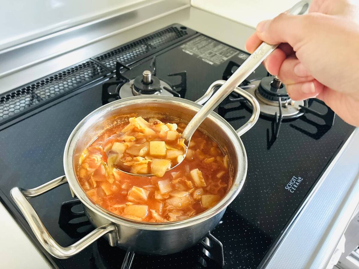 パスタソースでミネストローネスープ