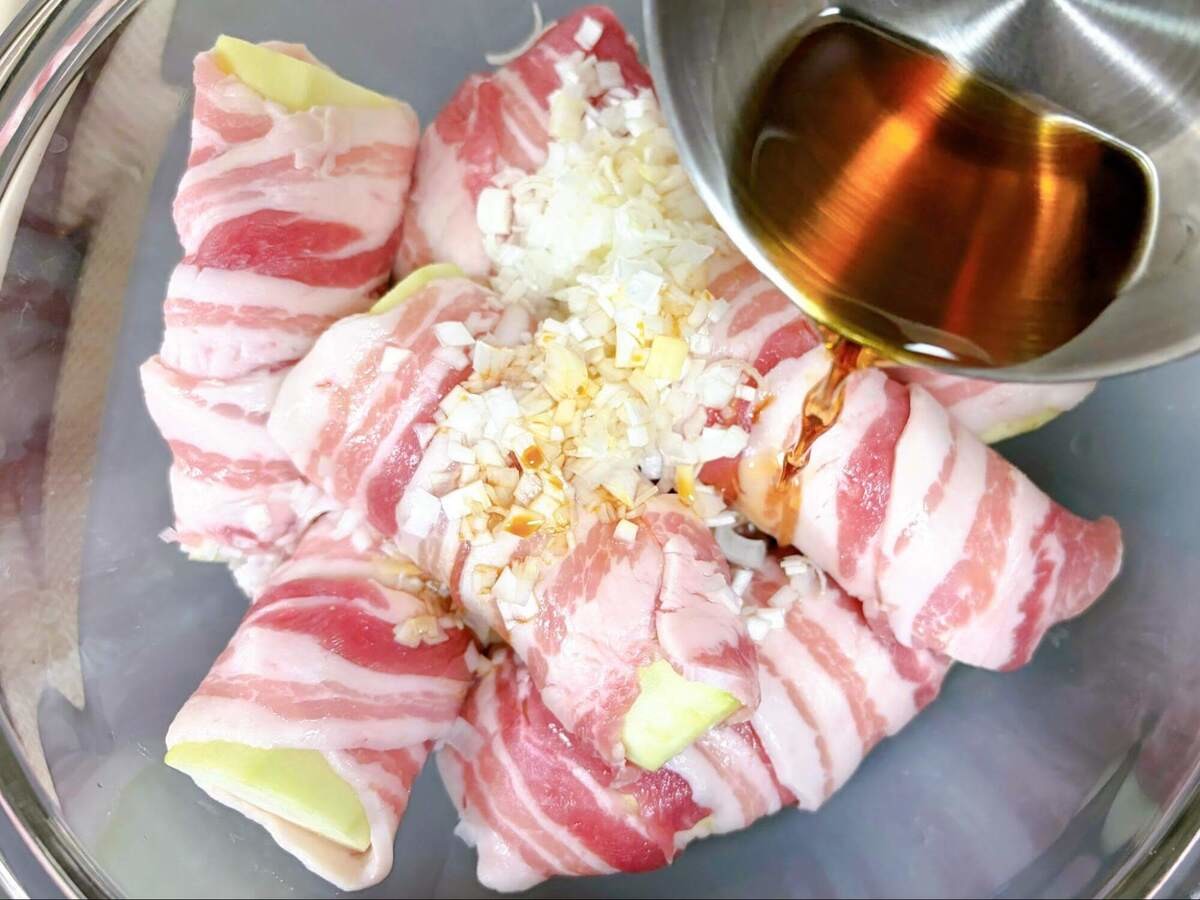 とろなす肉巻きのねぎだし蒸し