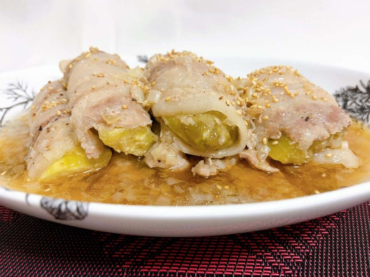 とろなす肉巻きのねぎだし蒸し