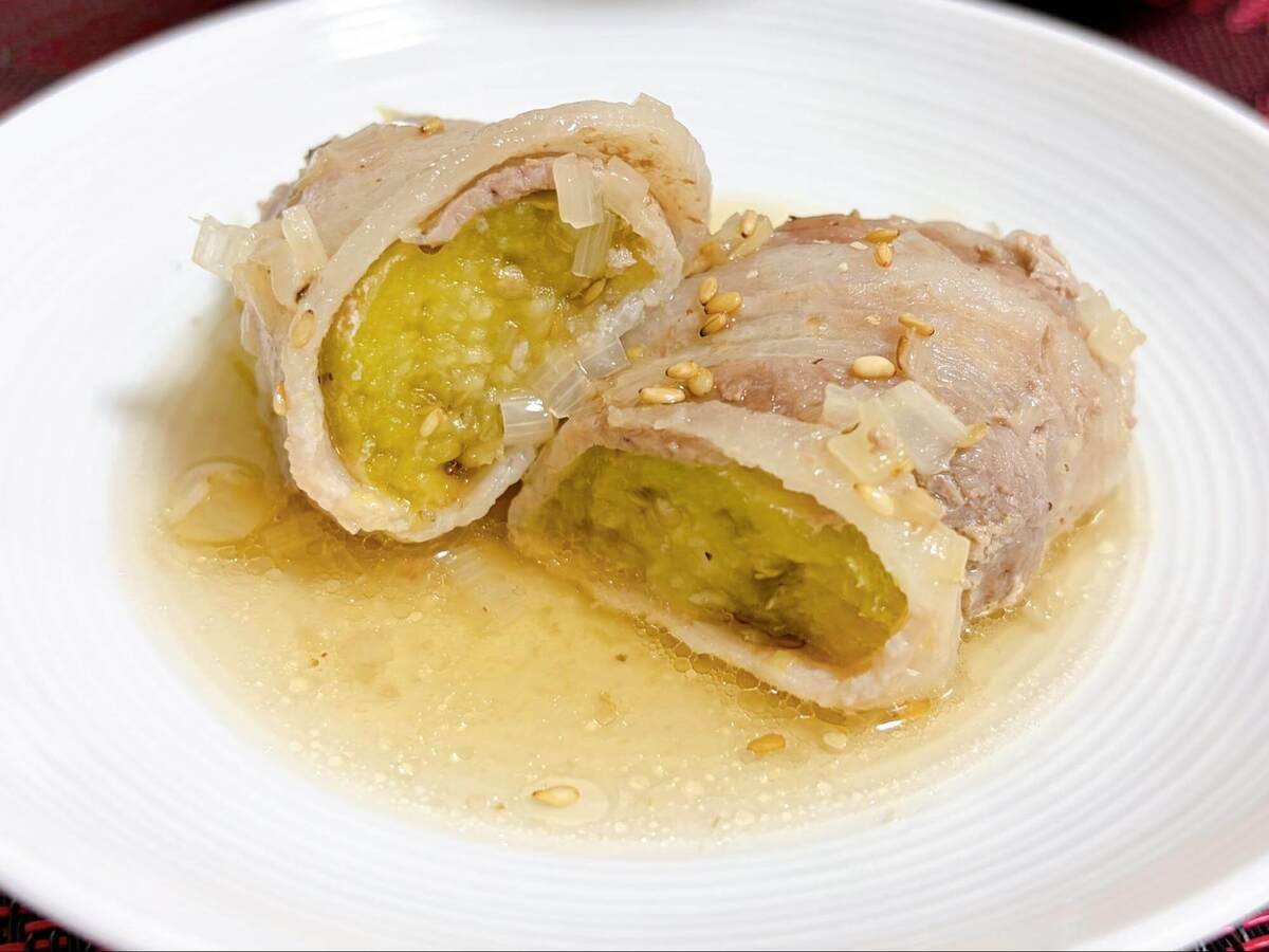 とろなす肉巻きのねぎだし蒸し