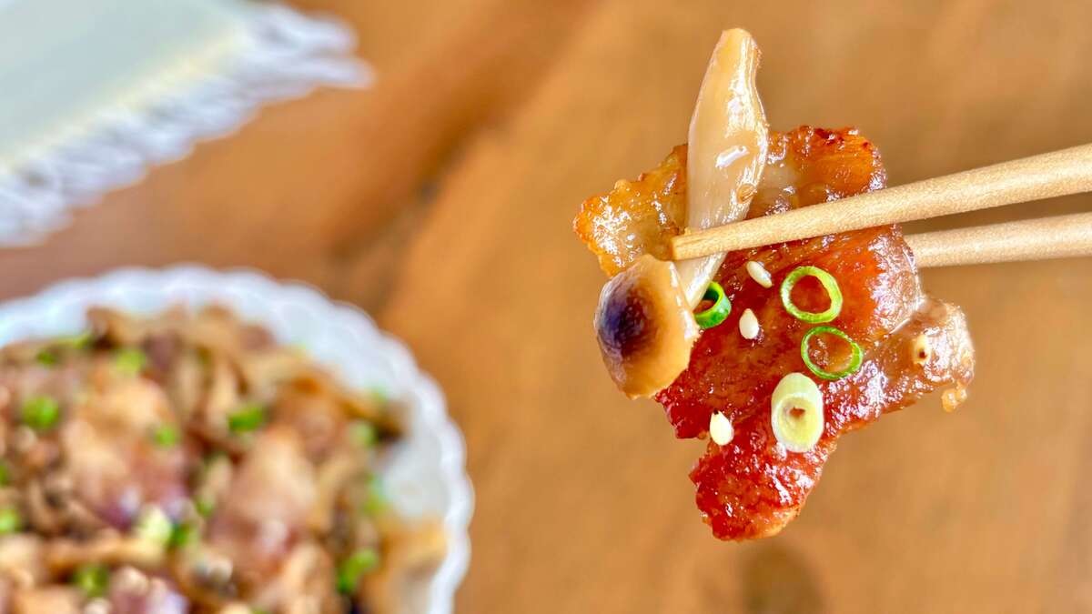 豚バラとしめじのにんにくポン酢炒め
