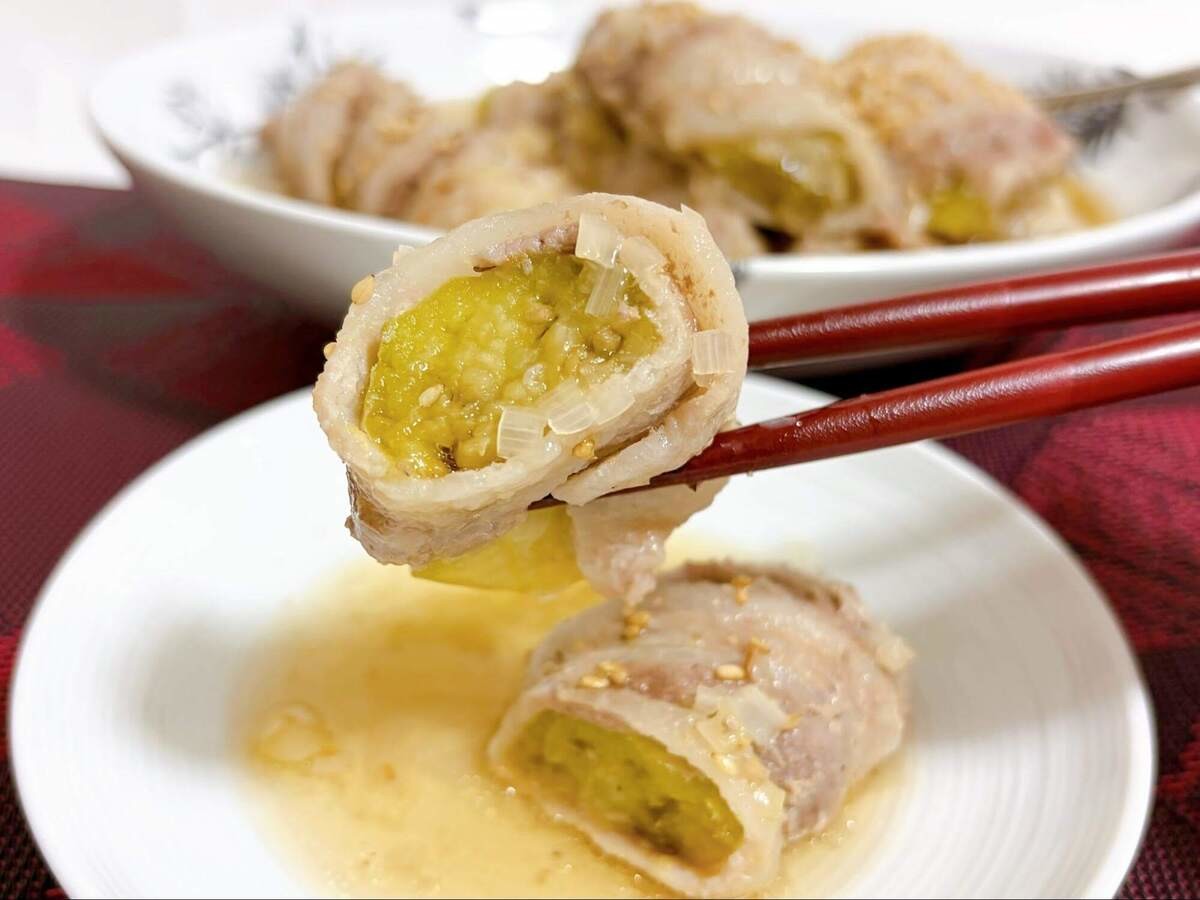 とろなす肉巻きのねぎだし蒸し