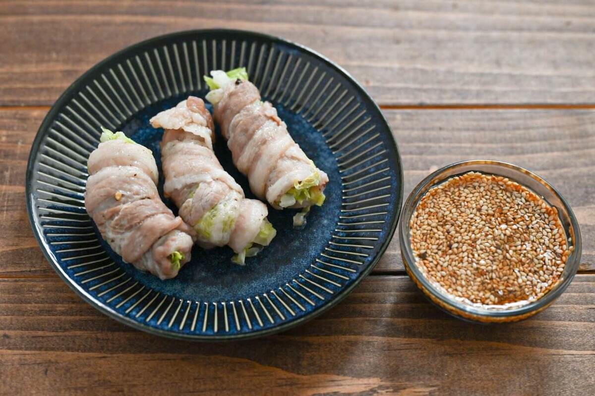 ミツカン「レンジで作れる豚バラ白菜ロール」のレシピ