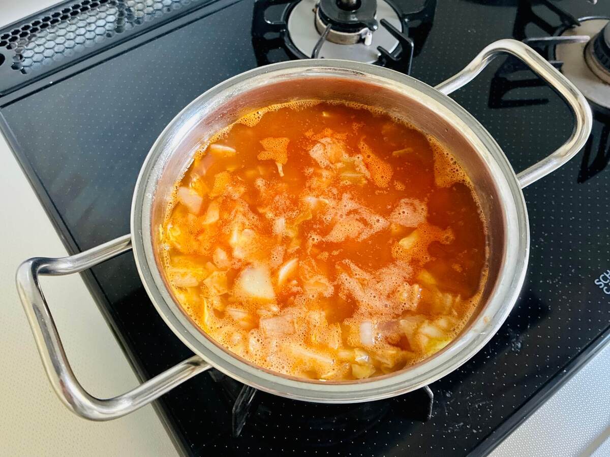 パスタソースでミネストローネスープ