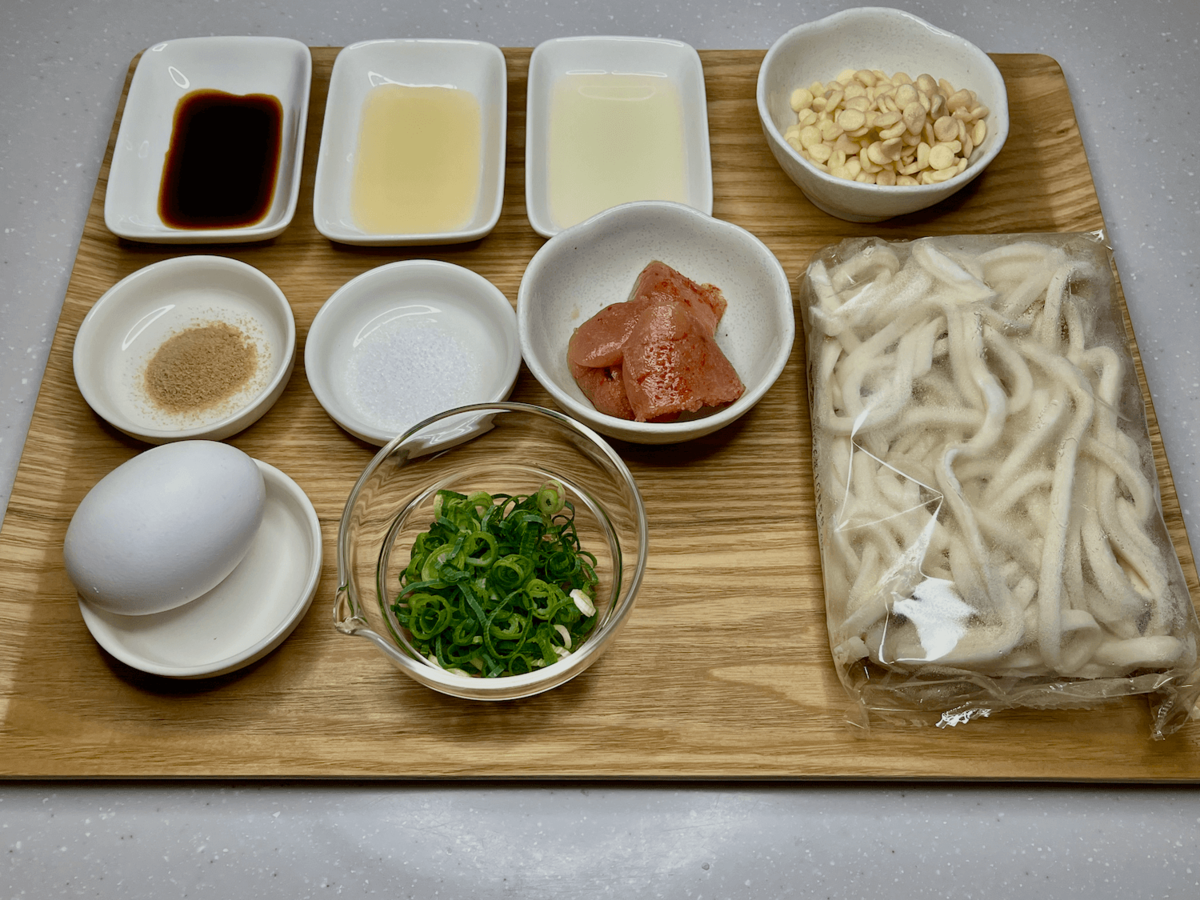 イチカツ料理チャンネル「明太釜玉うどん」風レシピ