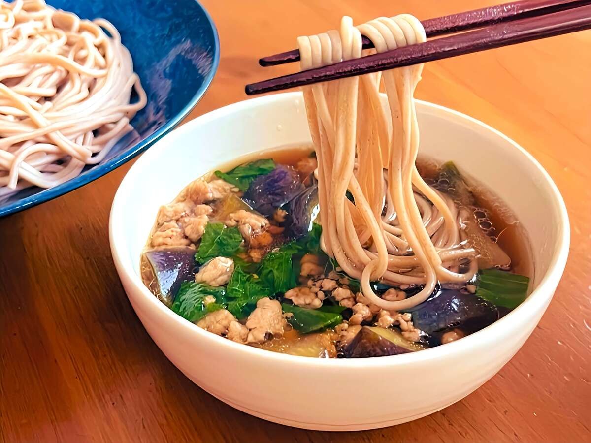 「豚ナスつけそば」のレシピ