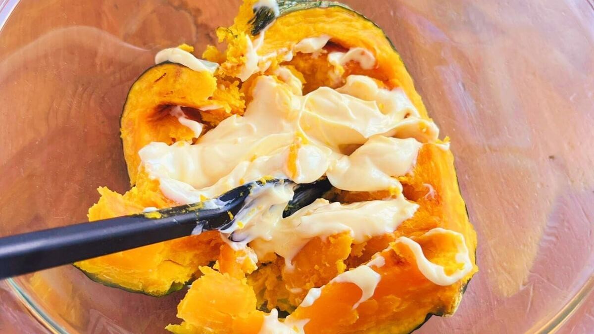 「カボチャの塩昆布マヨサラダ」のレシピ