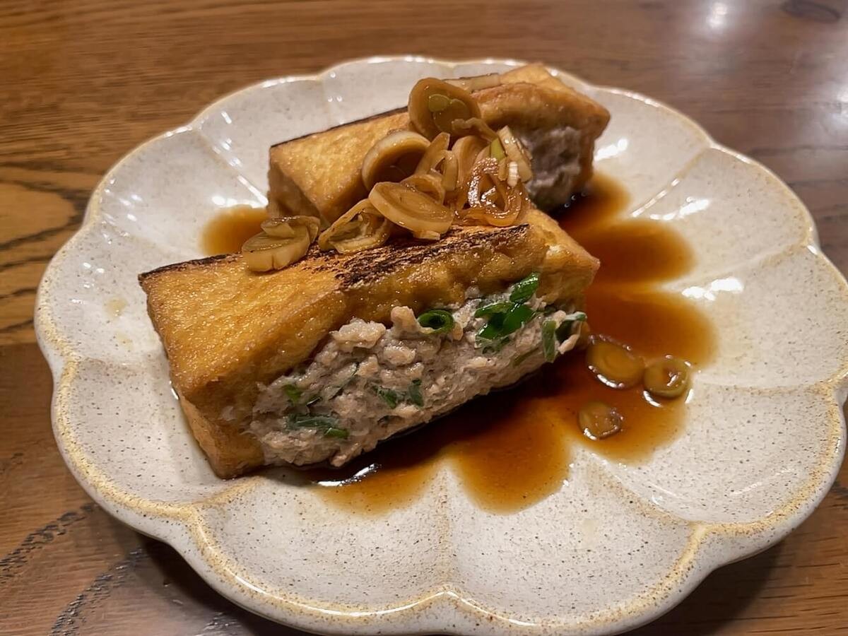 ぽかぽか「肉詰め厚揚げのネギポン酢」のレシピ