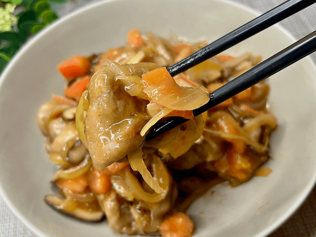 大庭英子さん「豚こまの丸め焼き 甘酢あん」