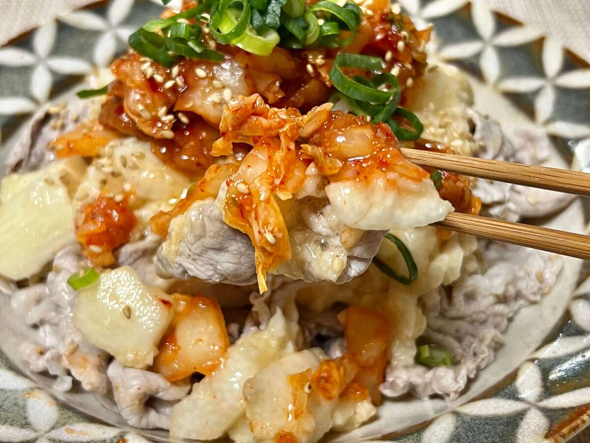 「梅キムチと長芋ソースの豚しゃぶ」のレシピ