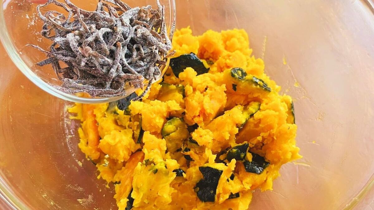 「カボチャの塩昆布マヨサラダ」のレシピ