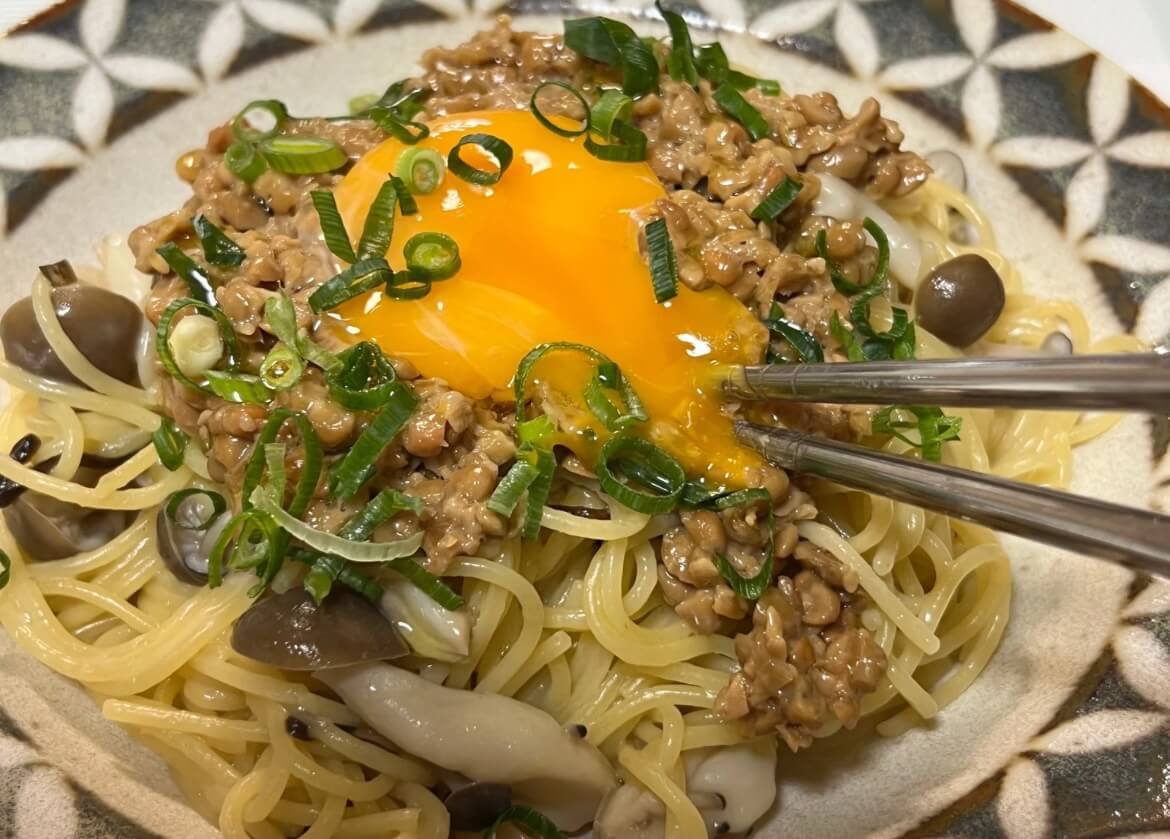 ワンパンでできる無限納豆パスタ
