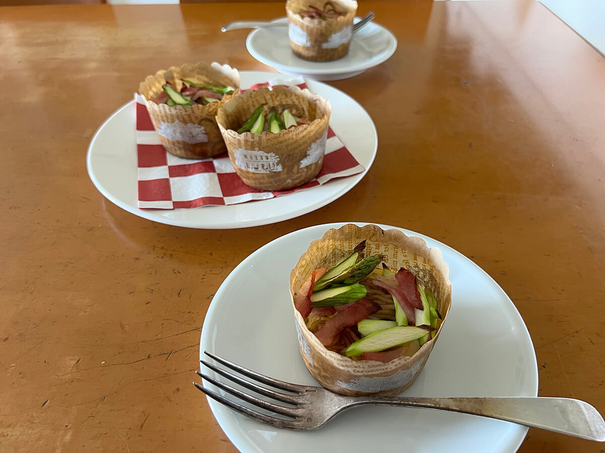 アスパラと焼そばのキッシュ風
