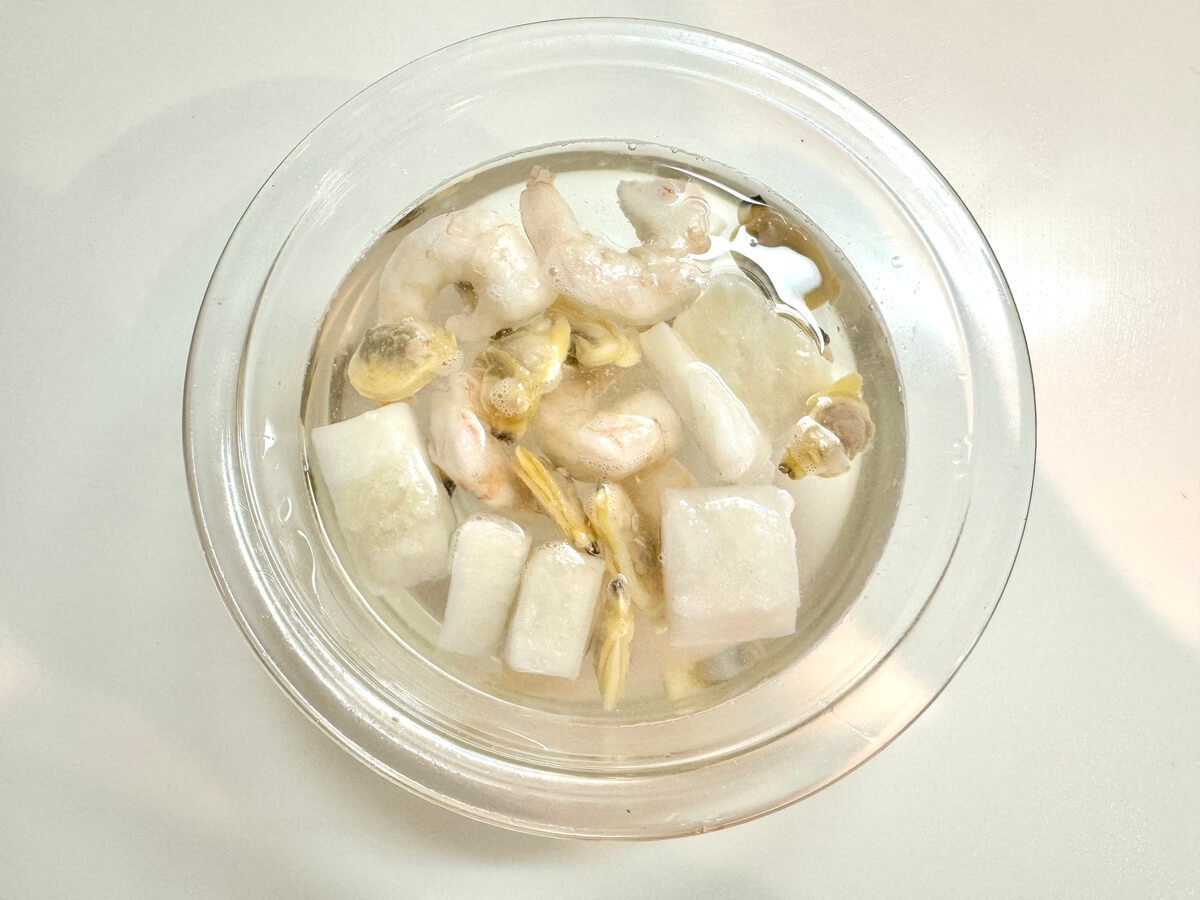 うどんスープでクラムチャウダー