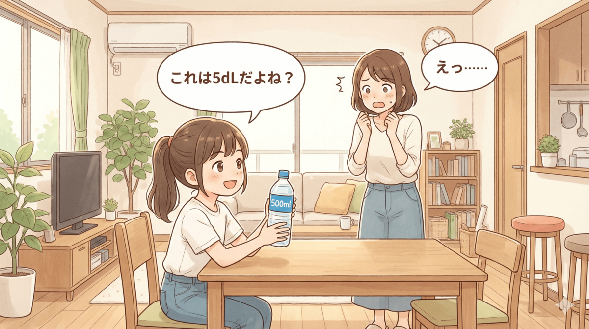 500mlペットボトルは“5dL（デシリットル）”だよね！