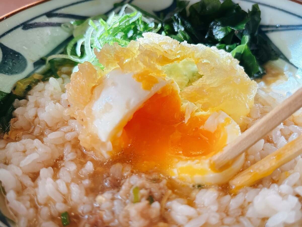 丸亀製麺「肉がさね玉子あんかけ 並(税込840円)」