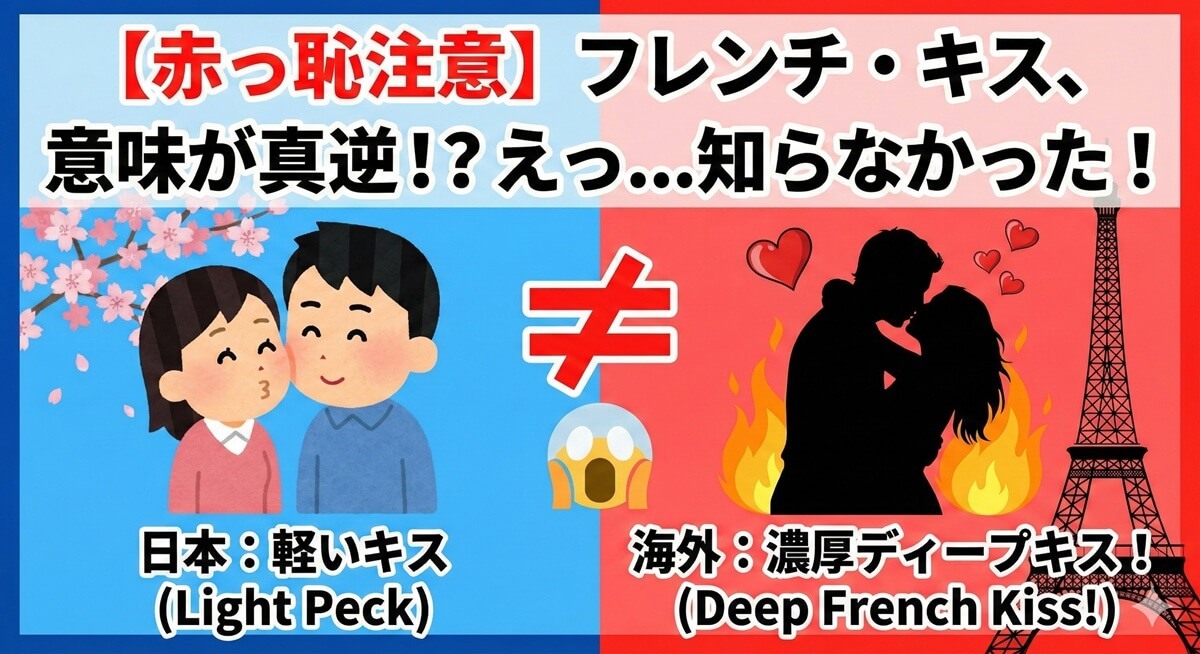 「French kiss」と言った場合、本来どのようなキスを指すでしょうか？