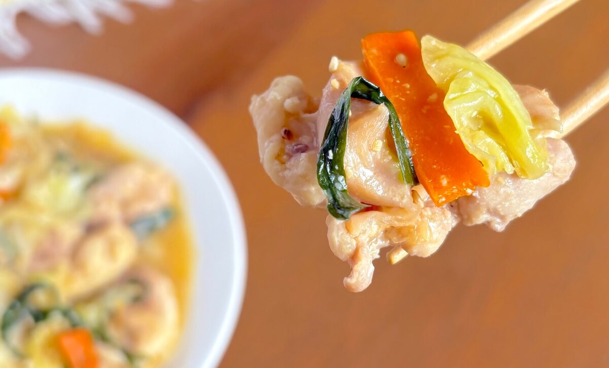 鶏と野菜のにんにく味噌マヨ蒸し