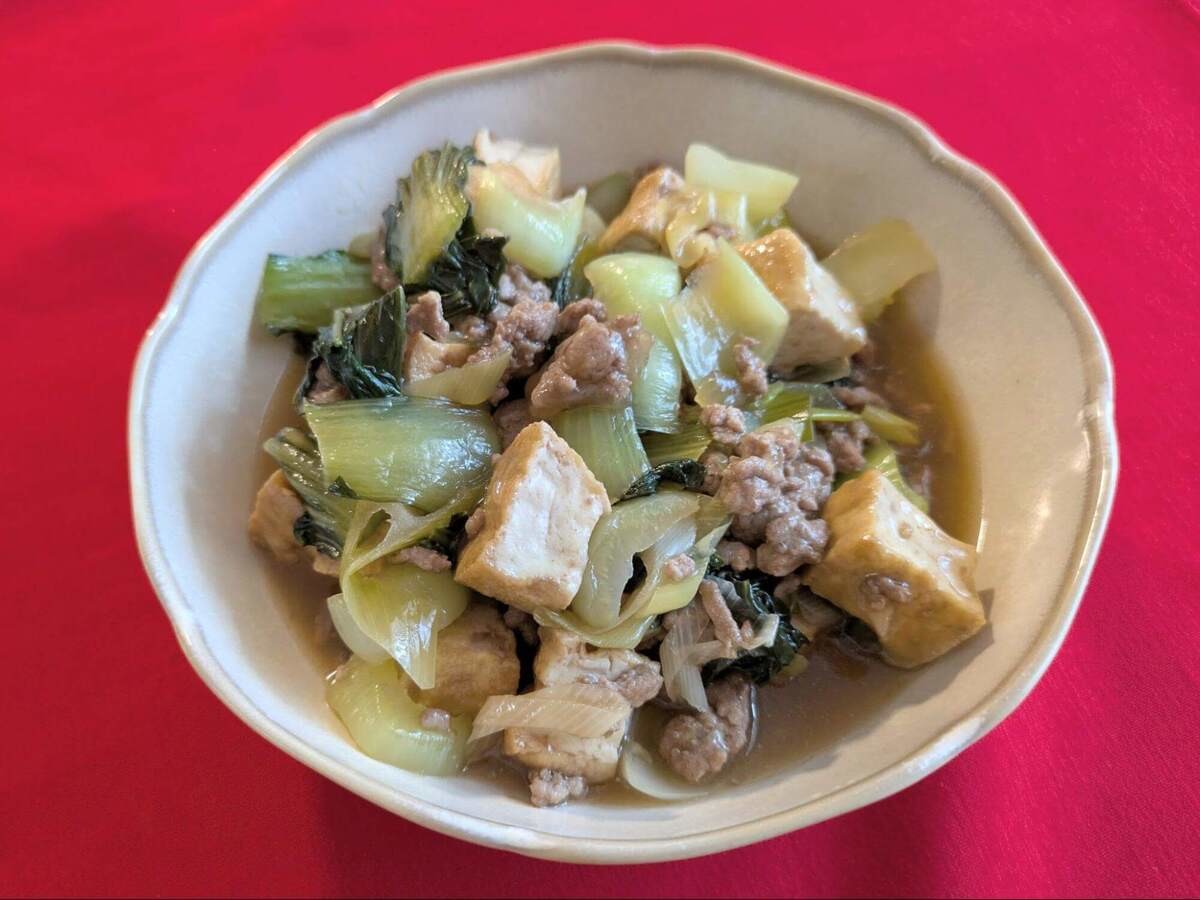 チンゲン菜そぼろ炒め