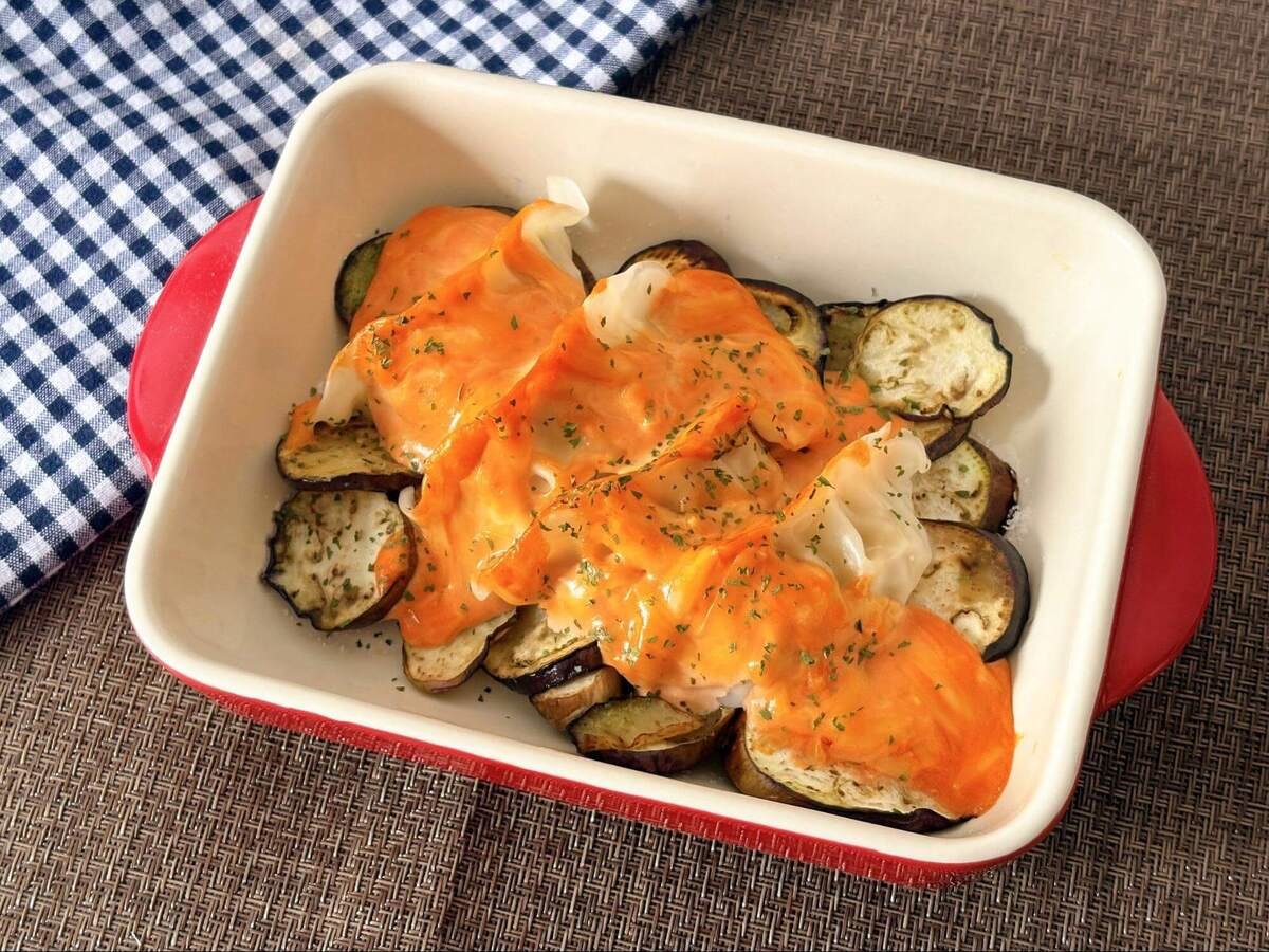 なすとギョーザのラザニア風チーズ焼き