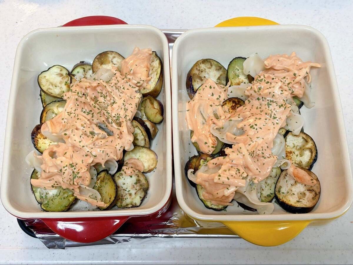 なすとギョーザのラザニア風チーズ焼き