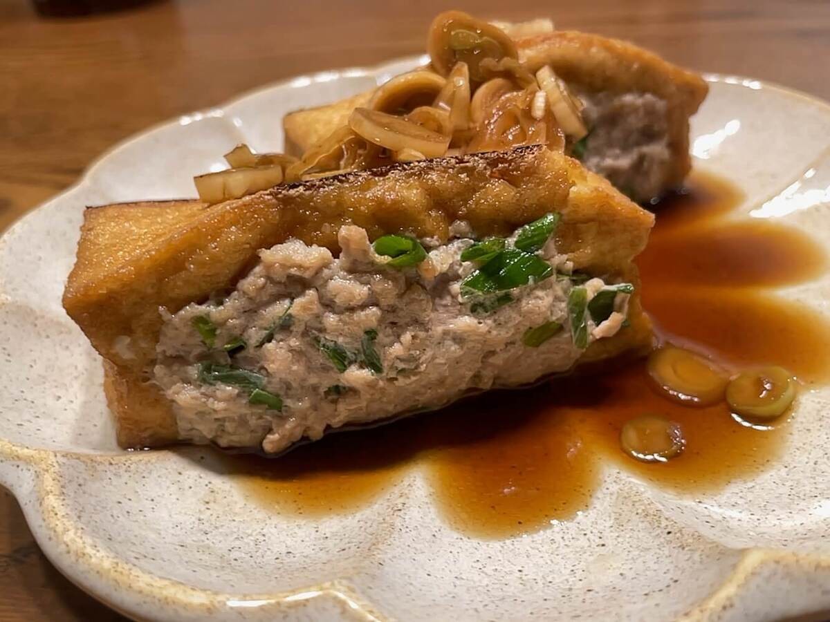 ぽかぽか「肉詰め厚揚げのネギポン酢」のレシピ
