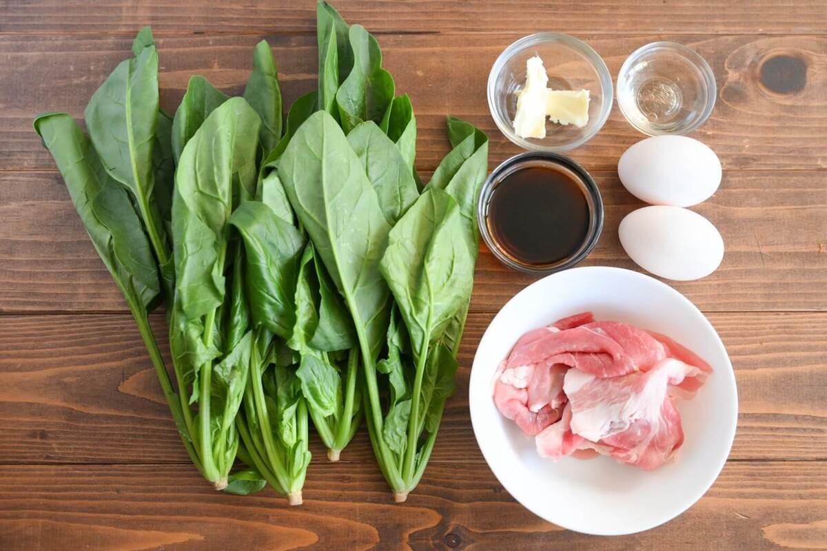 ミツカン「豚肉とほうれん草のとろたまバタぽん炒め」