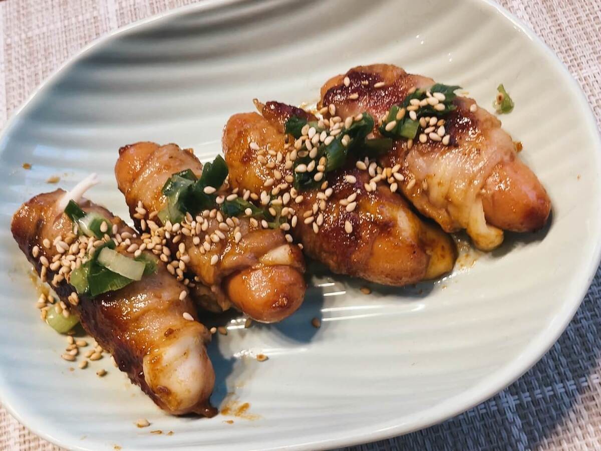ウインナーのチーズ豚バラ肉巻き