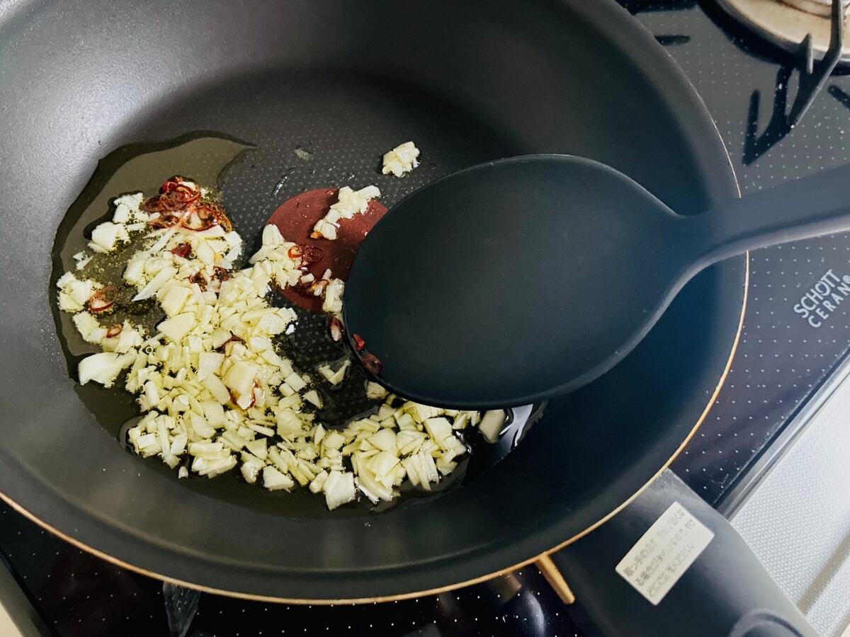 木綿豆腐のペペロンチーノ