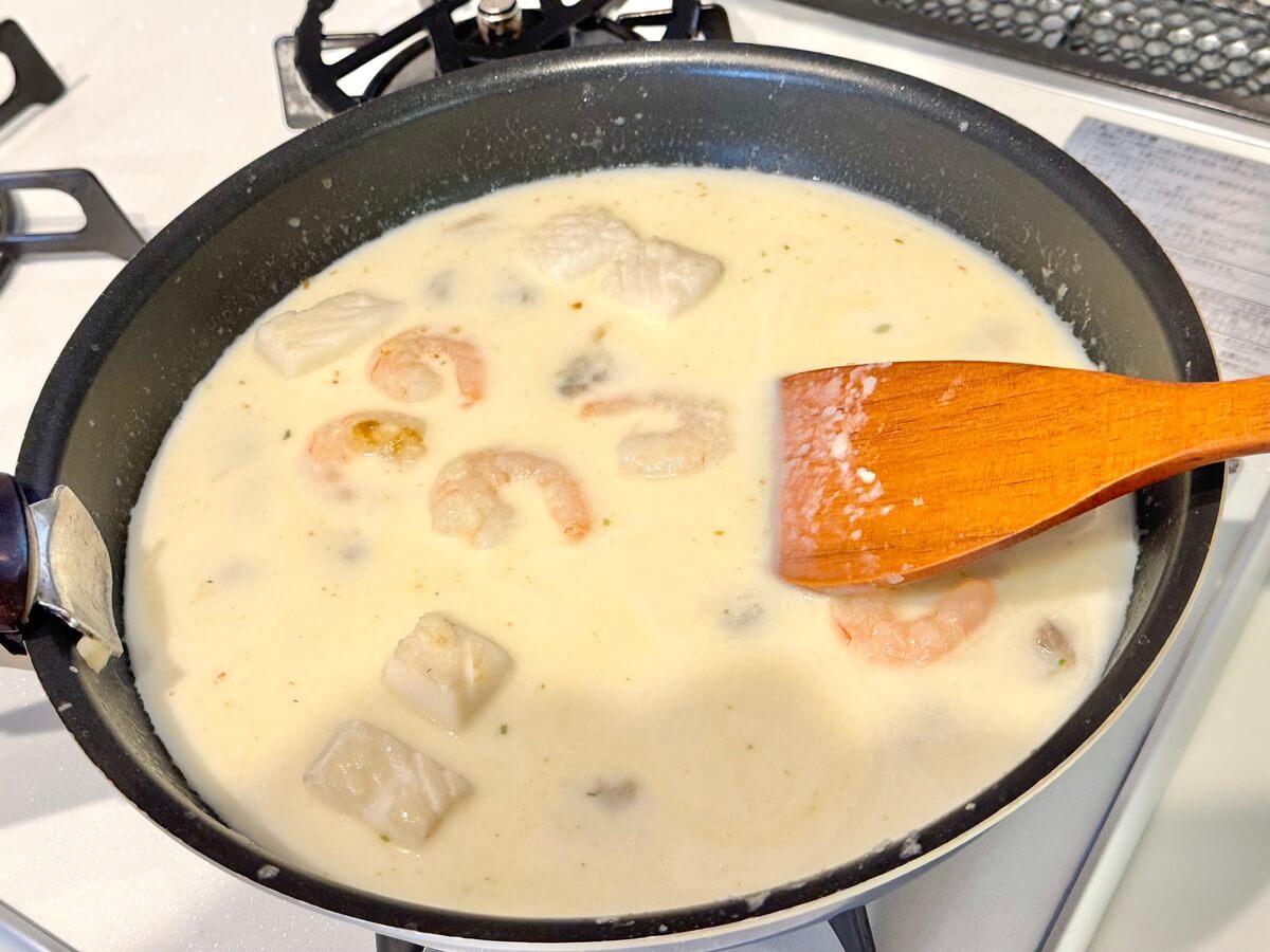 うどんスープでクラムチャウダー