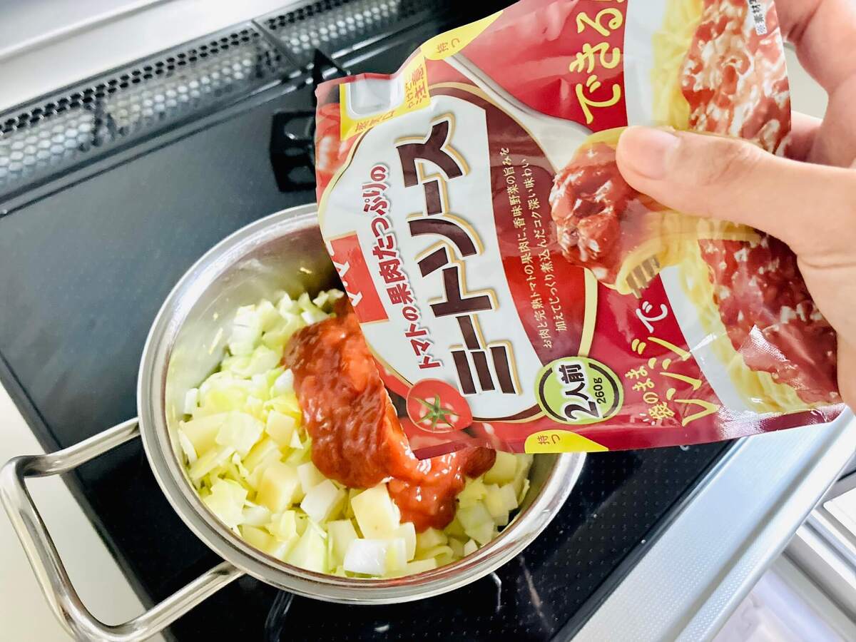パスタソースでミネストローネスープ