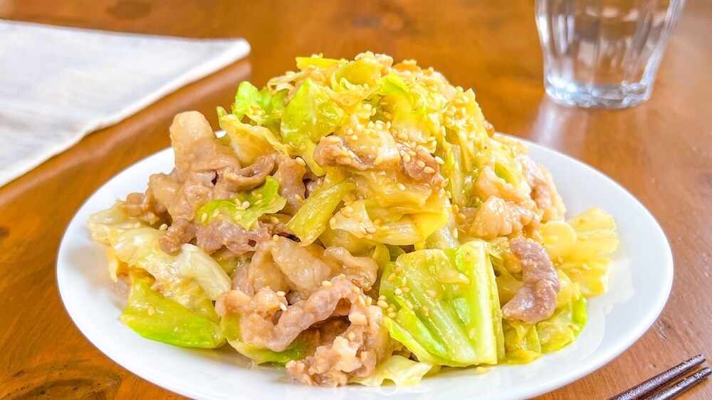 「豚こまキャベツの中華炒め風」