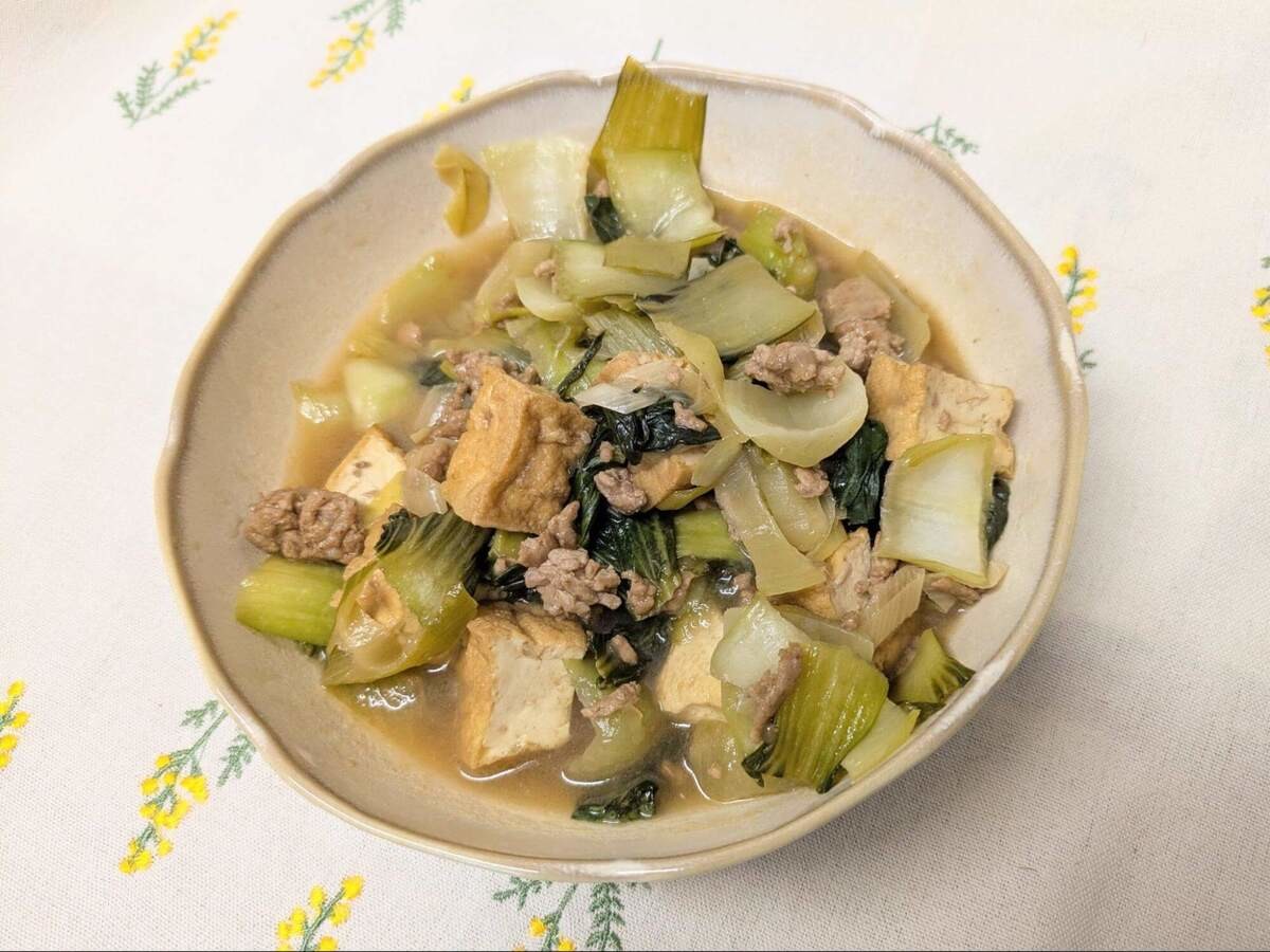 チンゲン菜そぼろ炒め