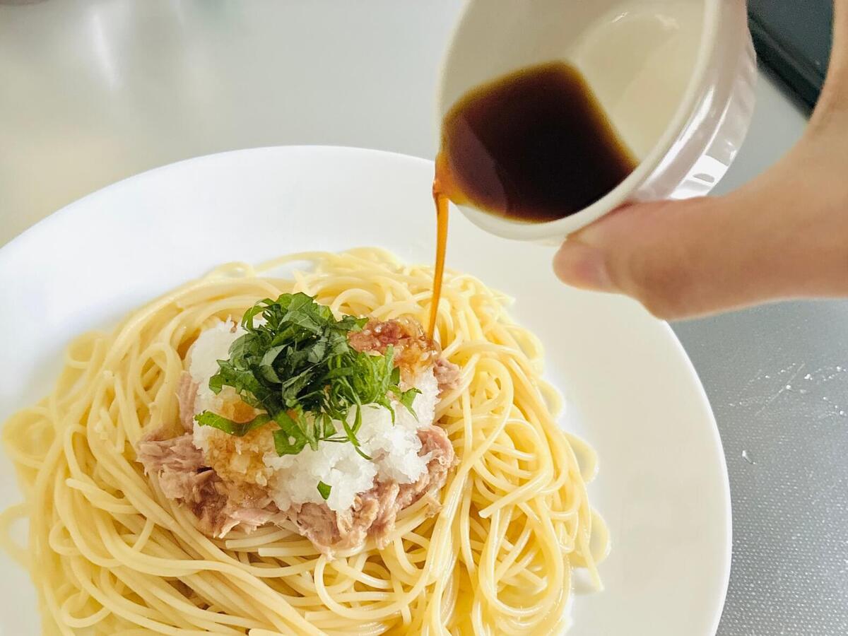 ツナとおろしの冷製ぽんパスタ