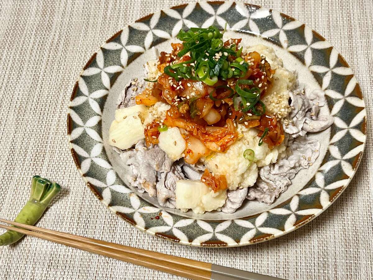 「梅キムチと長芋ソースの豚しゃぶ」のレシピ